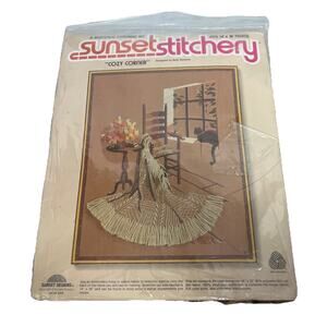 Vintage Sunset Stitchery “Cozy Corner” Crewel Kit 2696 Wool Yarn/Cotton Fabric